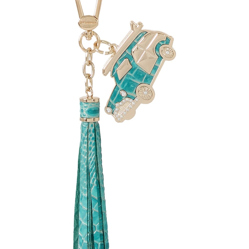 Teal Car Keychain with Gold Tassel